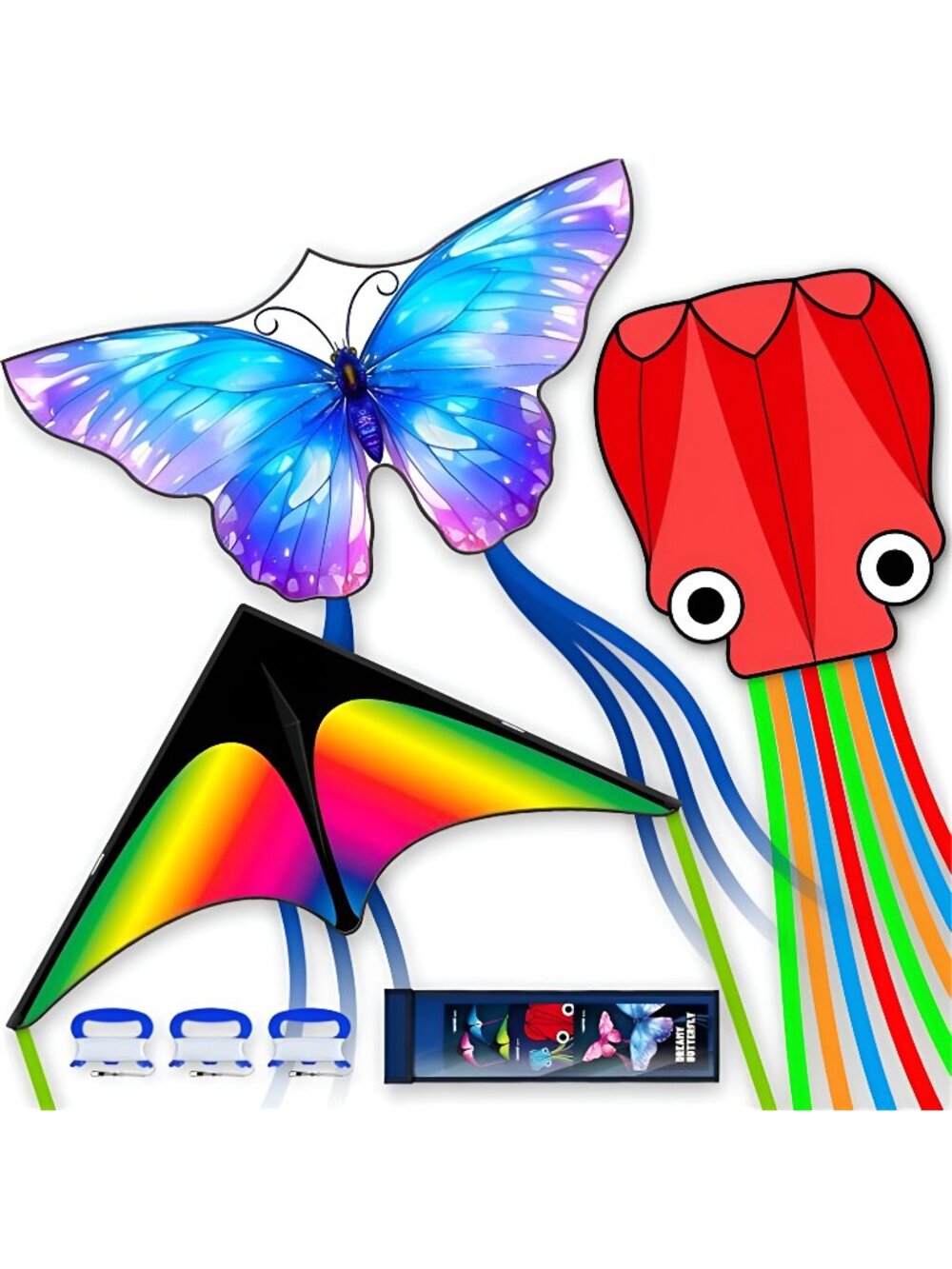3 Piece Set Butterfly Delta Octopus Kites for Kids and Adults